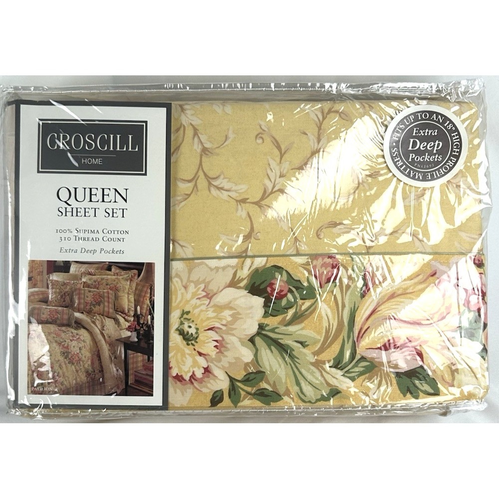 NEW Croscill Pavilion Queen Sheet Set Extra Deep Pockets Supima Cotton Floral